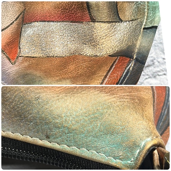 Anuschka Hand Painted Leather Purse Boho Hippie Handbag Tote India Abstract Art - Picture 8 of 16